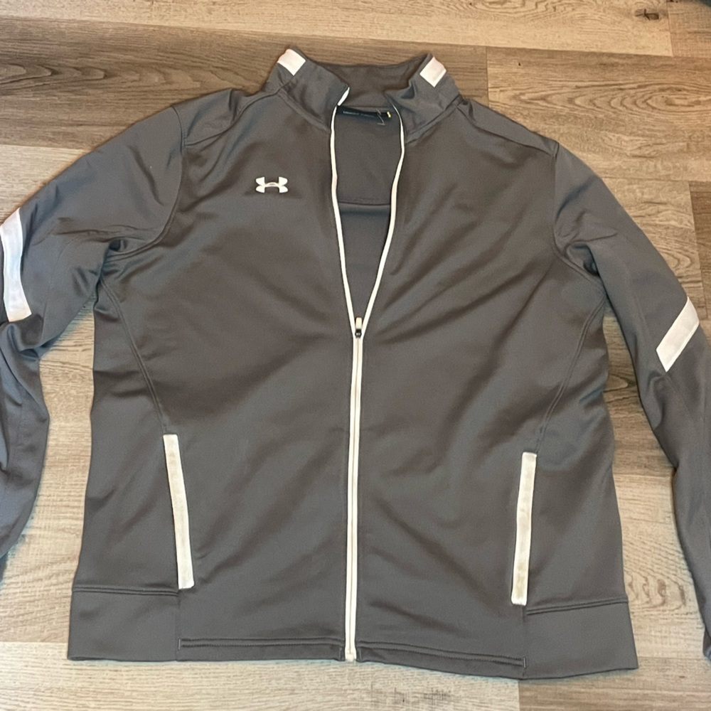 Grey and white under armor sweater